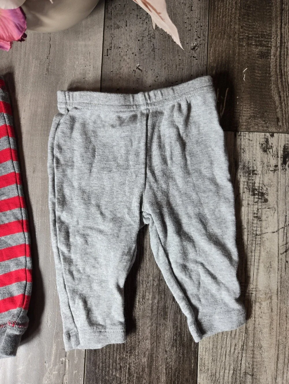 Carter’s Solid Gray & Gray‑Red Stripe Baby Leggings Set – Size 3M